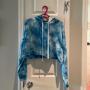 Blue tie dye crop hoodie